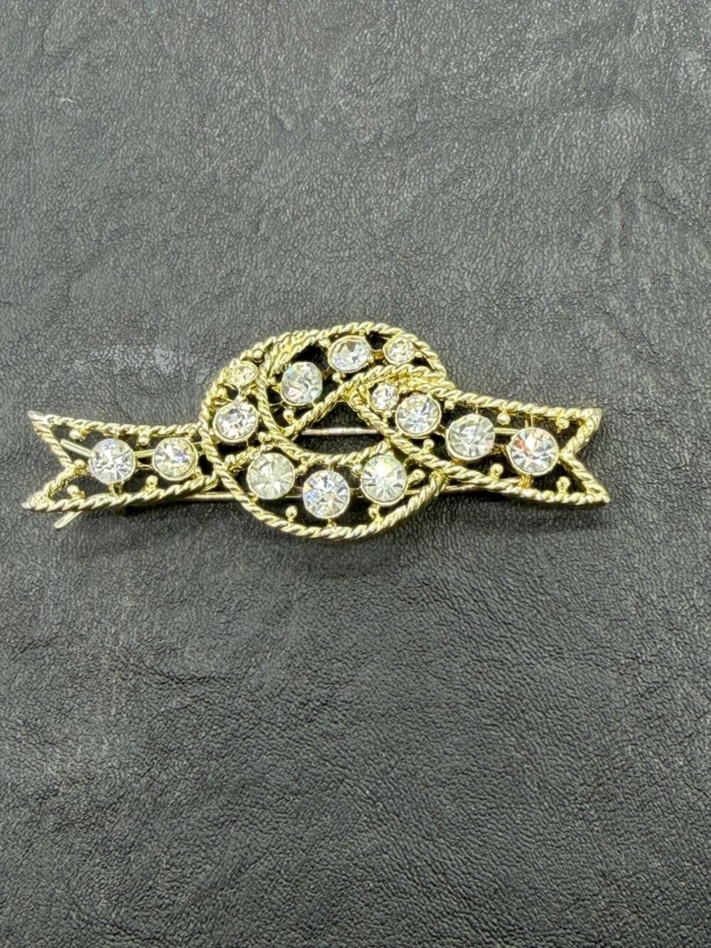 Vintage Hair Accessory Barrette Lovers Knot with Rhinestones